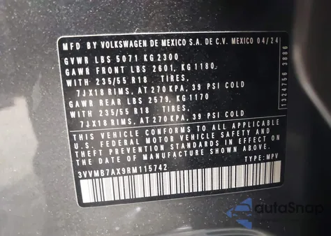 2024 Volkswagen Tiguan 2.0T Se/2.0T Wolfsburg Edition from USA, damaged, VIN 3VVMB7AX9RM115742